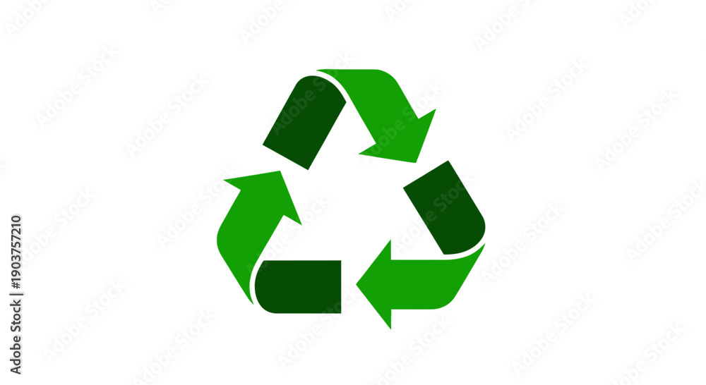 Fototapeta premium Green triangular recycle icon with three arrows isolated on white background for environmental and sustainability concepts.