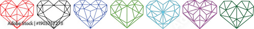 Geometric Low Poly Heart Icons Set Illustration Vector Graphics
