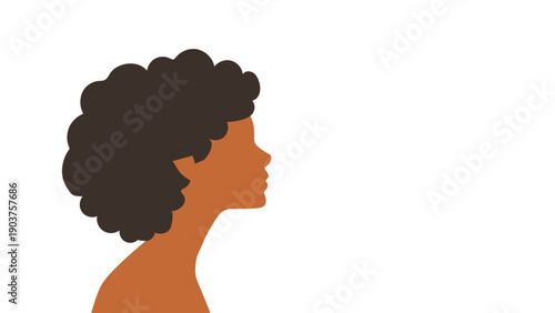 Dark skin african afro woman silhouette abstract portrait profile flat design vector isolated on white background banner