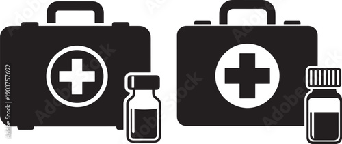 First aid kit icon suitcase silhouette with pills
