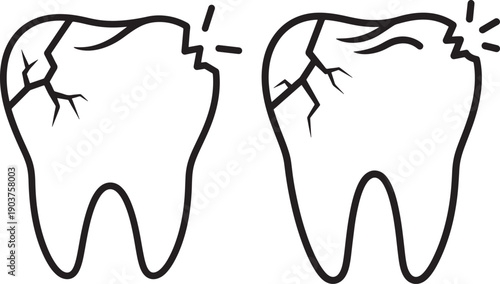 Cracked tooth icon silhouette broken and damaged