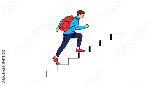 Man Climbing Stairs Illustration for Success and Career Growth Concept.