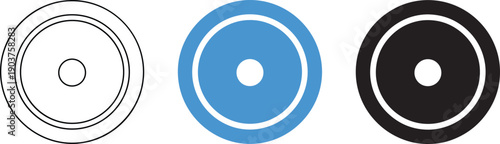 Three concentric circle icons in different colors isolated on white background for design and graphic resources