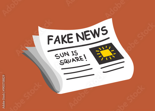 Newspaper title saying "sun is square", fake news illustration