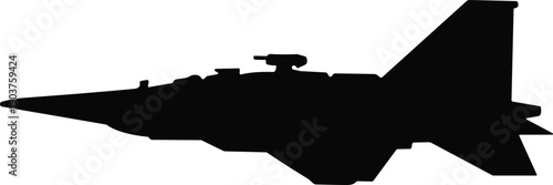 Silhouette of modern fighter jet icon with sleek aerodynamic design, pointed nose, cockpit canopy, angled wings, and twin stabilizers