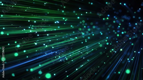 Dazzling Light Trails: An abstract display of luminous green and blue light trails shooting across a black, creating a sense of movement and energy.