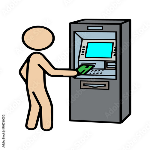 Person using an ATM machine to withdraw cash, a common financial transaction