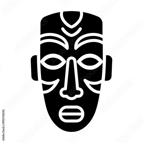 African Tribal Mask Vector Icon Representing Traditional Ethnic Art and Cultural Heritage Isolated on White Background for Minimalist Graphic Design Branding and Symbolic Illustration