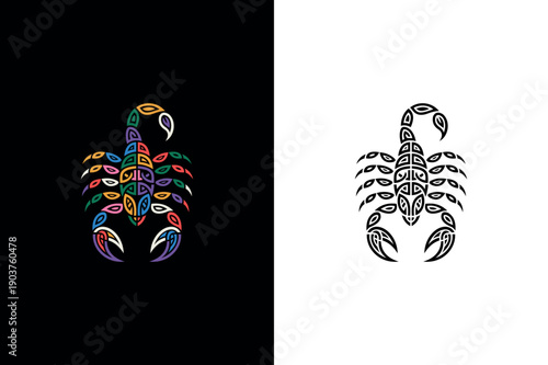 Tribal Scorpion Logo Decorative Line Art Animal Icon Vector