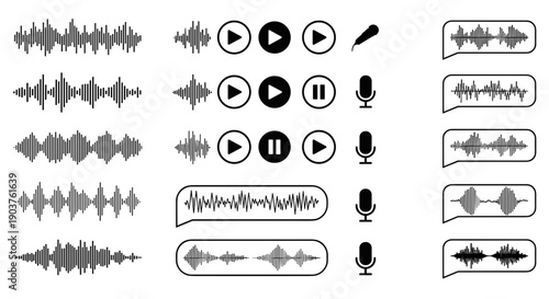 Audio Player Interface Icons – Sound Wave Playback Recording UI Elements