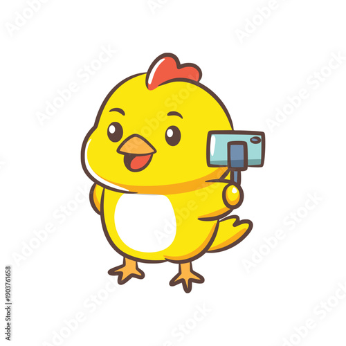 Content Creator Chick Holding Selfie Stick with Smartphone Video Blogger Illustration
