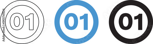 Three different colored numbered circles with white background and black blue or gray outline