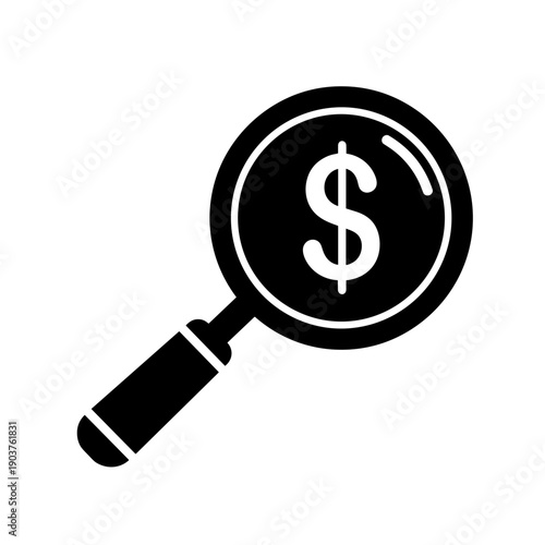 Money Search Icon – Financial Analysis Cost Audit Symbol Illustration