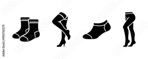 Variety of socks and stockings silhouettes, flat vector illustration