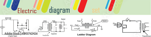 series and parallel electrical circuits with resistors and bulbs, showing current flow and resistance formulas diagram hand drawn schematic raster. Science educational illustration