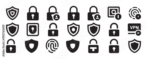 Padlock security and information protection shield icon set. vector illustration eps 10