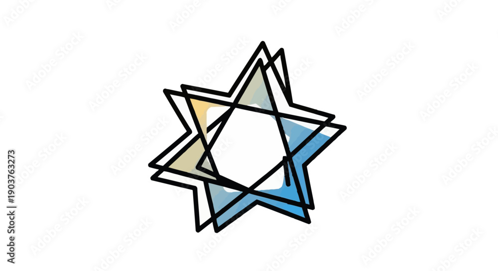 Fototapeta premium Abstract Geometric Overlapping Star Design with Blue and Yellow Tones on White Background Hand