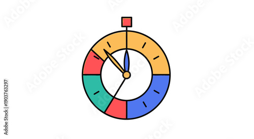 Modern flat design stopwatch icon with colorful segments for tracking time and managing tasks