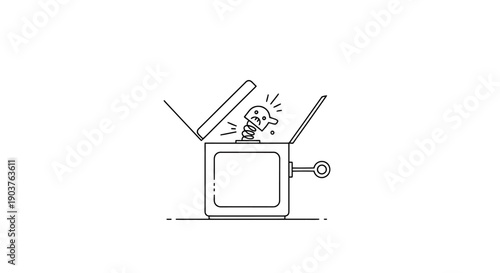 Cartoon Character Surprise Toy Box Spring Mechanism Musical Amusement Fun Simple Line Art