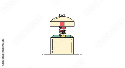 Surprise Gift Box Opens Releasing Spring Toy Jumping Outward From Container With Simple Clean Design