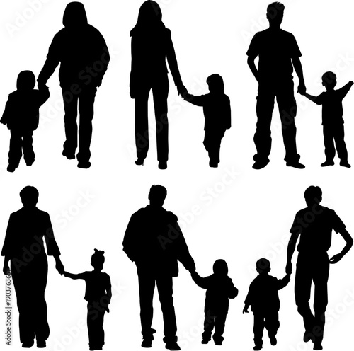 Silhouettes of parents with children