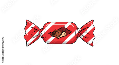 Wrapped Confectionery Treat with Red Stripes and Caramel Filling Illustration Isolated on White Background Sweetness Snack Celebration Holiday