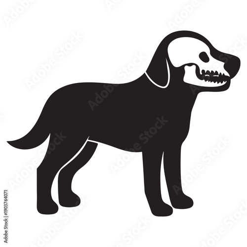 Black silhouette of a dog with visible skull anatomy, illustrating internal structure