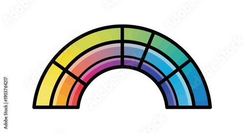 Vibrant segmented color spectrum arc icon representing design and visual elements for creative