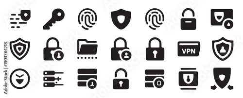 Secure folder storage and biometric fingerprint lock icons. vector illustration eps 10