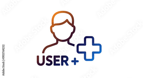 Gradient User Plus Icon for New Account Registration and Profile Addition Concept Illustration