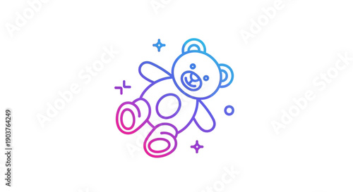 Charming gradient line art teddy bear icon design for children's themes and playful digital assets