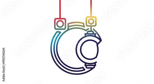 Minimalist gradient outline of modern audio headphones or futuristic astronaut helmet suspended in