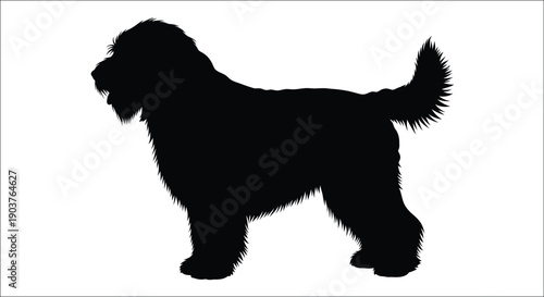 A black silhouette of a fluffy dog side profile silhouette