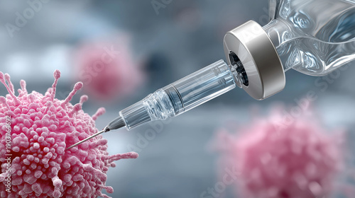 Wallpaper Mural Faceless targeted personalized medicine injection on cancer cell model, laboratory visualization defocused background, immunotherapy CAR T-cell treatment innovative approach, with  Torontodigital.ca