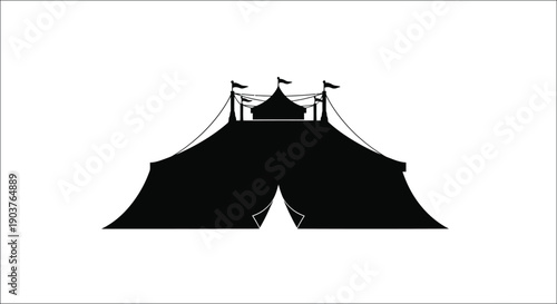 Black tent with flags a simple circus scene silhouette