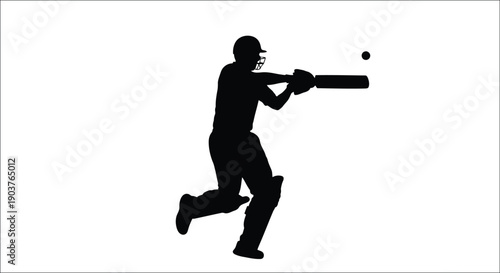 A cricket batsman prepares to hit a ball dynamic pose silhouette