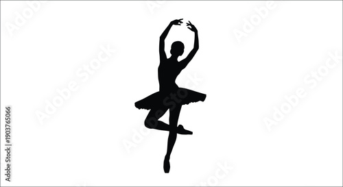 A graceful ballet dancer in a dynamic pose black silhouette