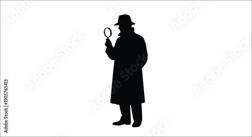 A detective with a magnifying glass depicted as a silhouette