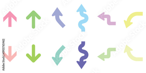 Arrows set vector illustration. Colorful arrow symbols. vector icon. Arrows set icon.Driving direction mark, location point crossroad. Way direction arrow signs.