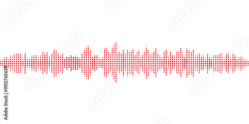 A vibrant digital illustration of the London city skyline in red featuring a heart pulse waveform and electronic audio equalizer lines to represent the technology and frequency of the city sound