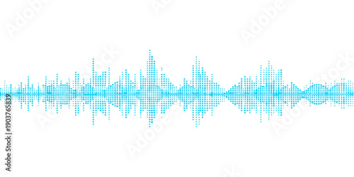 Abstract blue backdrop featuring a digital pulse heartbeat forming a heart symbol through an electronic audio wave spectrum and technology frequency waveform illustration