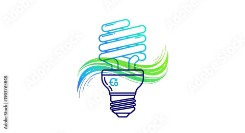 Eco-Friendly Energy Saving Light Bulb with Green and Blue Waves Symbolizing Sustainable Power and