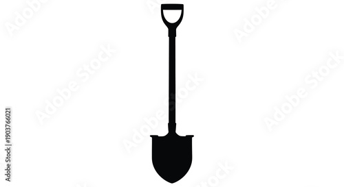 A black silhouette of a garden shovel against a white background silhouette