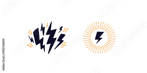 thunder lightning bolt icons, vector electricity symbols, energy power design, graphic thunder shapes, abstract electric strike illustration, bold storm elements