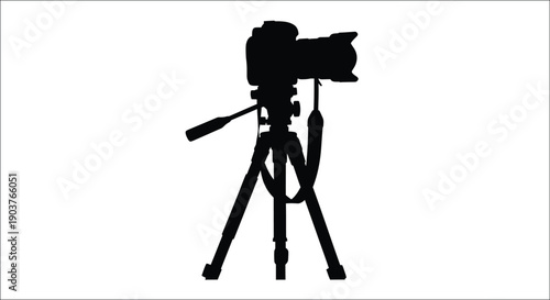 Black silhouette of a camera mounted on a tripod silhouette