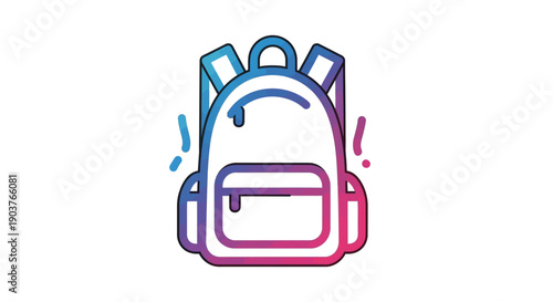 Vibrant gradient outline backpack icon illustration for school, travel, and adventure designs