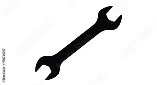 A black wrench depicted in a stark graphic silhouette