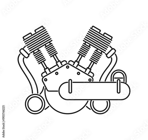 V-type car engine icon in outline style