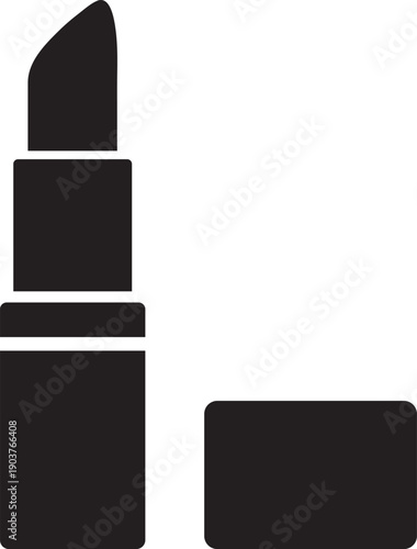 Black silhouette icon of an open lipstick tube and cap for beauty and makeup