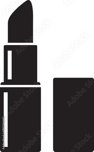 Black silhouette icon of an open lipstick tube and cap for beauty and makeup